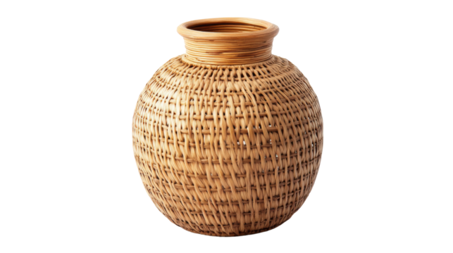 Round wicker vase isolated on transparent background