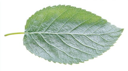 A single green leaf isolated on white background