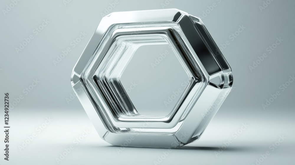 Poster Glass hexagonal sculpture showcasing modern design with intricate details and reflections in soft lighting. Generative AI
