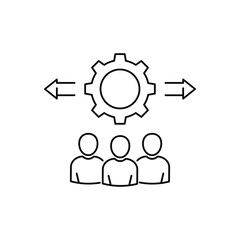 thin line easy operation process like team work icon. linear trend lineart technical union of people logotype graphic stroke art design isolated on white. concept