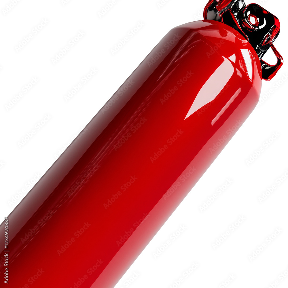 Poster a 3d render of a red glossy cylindrical container possibly a fire extinguisher against a black backg