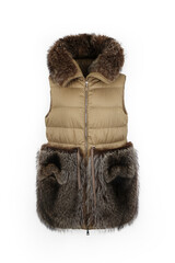 A stylish padded vest with fur accents, displayed on a white background.