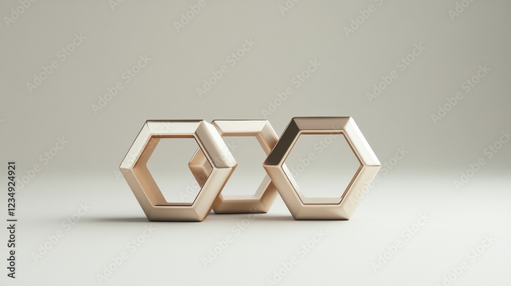 Aufkleber sleek hexagonal sculptures arranged artistically on a neutral surface for modern decor and design in