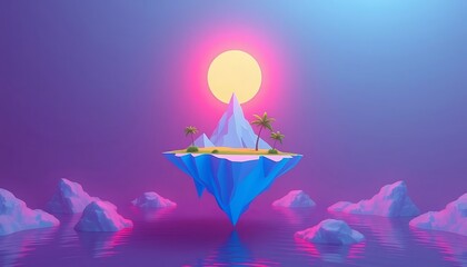 Floating Island Paradise Underneath A Sunset Sky