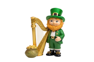 Leprechaun with harp and pot of gold decoration, cut out