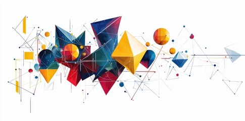 Abstract Colorful Geometric Shapes Interconnected
