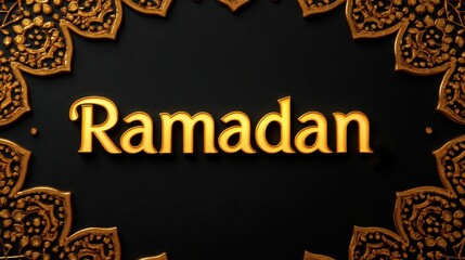 Elegant Islamic Design with Golden Ramadan Text for Celebration and Decoration Purposes