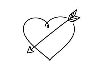 Heart pierced by an arrow. Continuous line love and arrows. Vector illustration.