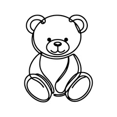 Teddy bear continuous one line drawing. Soft toy, in simple linear style. Birthday gift and greeting card. Vector illustration.