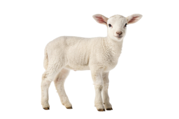 Cute lamb standing alone indoors in well-lit space, cut out