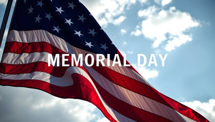 American flag with the text Memorial day, dreamy atmosphere, with white tones
