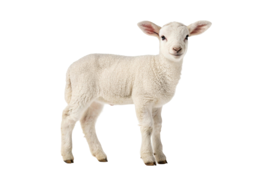 Cute lamb standing alone indoors in well-lit space, cut out
