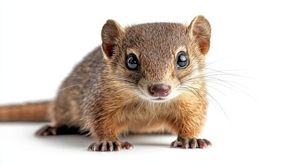 Obraz premium Cute Small Mammal With Big Eyes and Fluffy Tail on White Background
