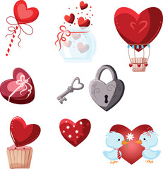 set of vector romantic illustrations for love day. February 14, Valentine's Day