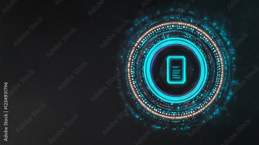 Poster digital document icon within a futuristic tech interface