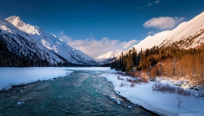 Obraz premium river in winter in the mountains 