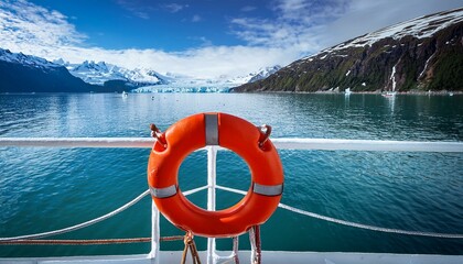 orange lifebuoy on ship in polar region