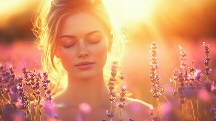 Golden Hour Serenity: Woman in Lavender Field