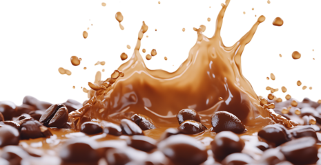 Close up of coffee splash on roasted beans.