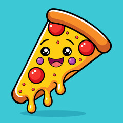 Cute Cartoon Pizza Slice with a Happy Expression