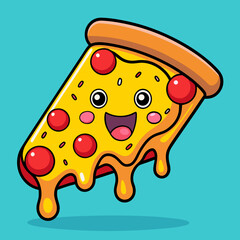 Cute Cartoon Pizza Slice with a Happy Expression