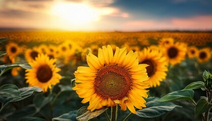 Obraz premium sunflower field at sunset