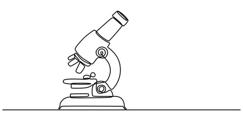 Continuous Line Drawing of Medical Research Icon. Hand Drawn Symbol Vector Illustration, Continuous one line drawing of microscope laboratory. Microscope line art vector illustration. Research and pro