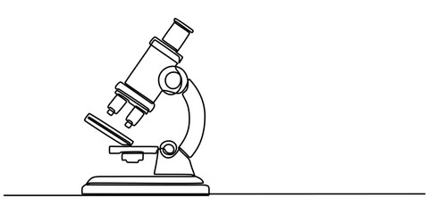 Continuous Line Drawing of Medical Research Icon. Hand Drawn Symbol Vector Illustration, Continuous one line drawing of microscope laboratory. Microscope line art vector illustration. Research and pro