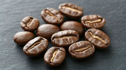 Obraz premium Roasted Coffee Beans On Dark Surface