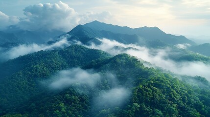 Misty Mountain Majesty: An Aerial View of Serene Peaks