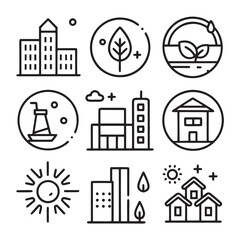 Eco Urbanism Line Icons Set - Editable Stroke Vector Illustrations