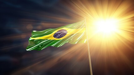 Brazilian Flag Waving in Sunburst Glory