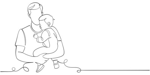 Fathers day line art style vector illustration, father and son line art illustration