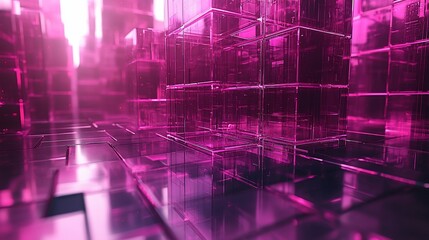 Obraz premium Abstract Pink Glass Cubes Cityscape: Futuristic Digital Metropolis