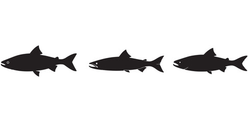 Salmon Fish silhouette in line art style. Fish vector by hand drawing, Fish tattoo on white background, Fish Vector Illustration.