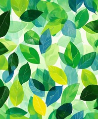 Vibrant Abstract Green and Blue Leaf Pattern, Nature Inspired Artwork