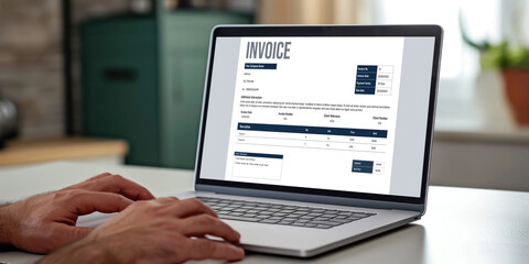 Invoice on computer screen from accounting application. Computer program for financial and budget of corporate business. brisk.