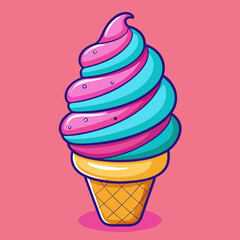 Colorful swirl ice cream cone, is perfect for a summer treat.