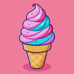 Colorful swirl ice cream cone, is perfect for a summer treat.