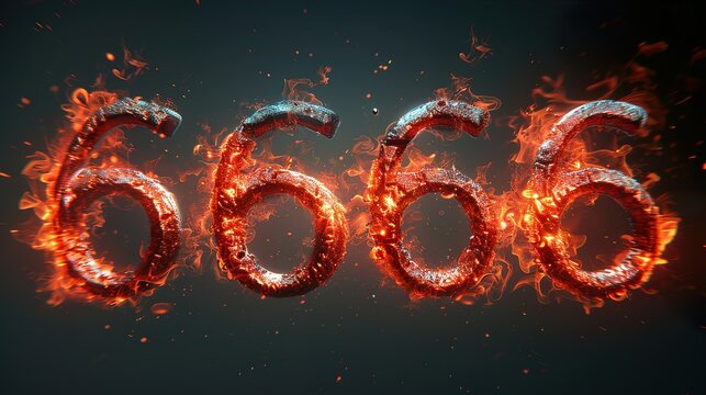 the devil's number 666 written in flaming letters - isolated on transparent background HD 8K wallpaper Photographic Image