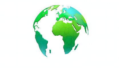 Fototapeta premium Globe Earth World Planet Map Blue Green Geography European Africa Asia Continent 3d illustration render digital rendering, sticker style, with white tones