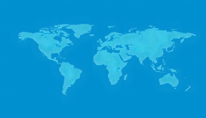 Obraz premium A light blue background with a digital world map and global network connections, representing the concept of international business or connectivity, pixel art, with white tones