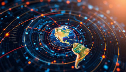 Digital earth internet technology background on dotted line spiral swirl, enhance, with white tones