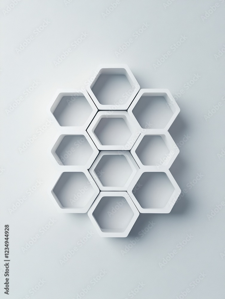 Poster modern hexagonal shelf display adds style to interior decor in contemporary living space. generative