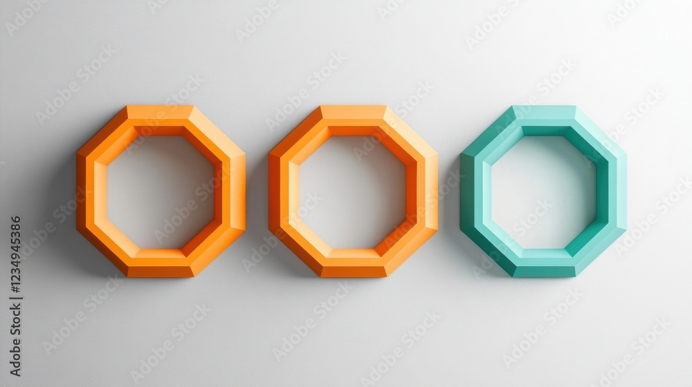 Poster Three colorful octagonal shapes arranged on a white background highlighting modern design aesthetics and form. Generative AI