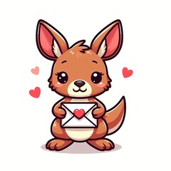 Cute Kangaroo Holding Love Envelope Cartoon Vector Icon Illustration