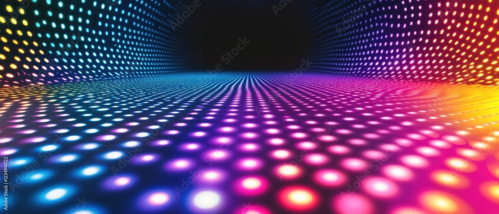 Wall mural abstract glowing tunnel with colorful led lights, creating a futuristic and vibrant background, conc