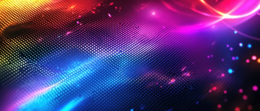 Abstract glowing dotted pattern with vibrant colorful light streaks and bokeh effect, creating a futuristic and dynamic background for technology and design concepts