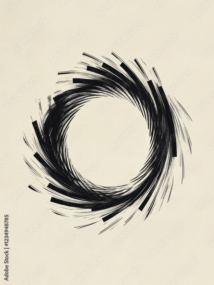 Aufkleber Swirling black lines create a dynamic circle against a neutral background showcasing abstract art. Generative AI