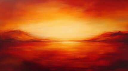 Fototapeta premium Fiery Sunset Landscape Abstract Painting
